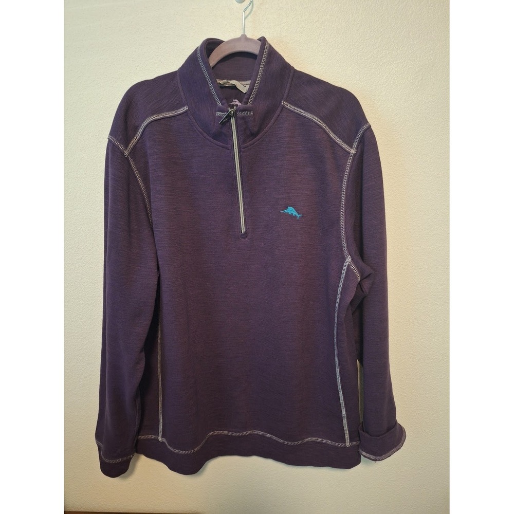 Tommy Bahama Mens XL Purple Flipside Reversible Quarter Zip Pullover Sweater